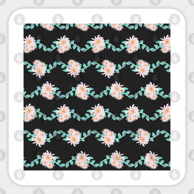 Watercolor flower garland on black Sticker by Sandra Hutter Designs